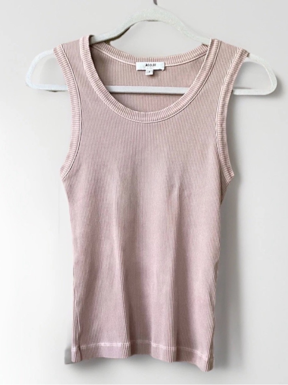 Agolde Poppy Scoop Neck Ribbed Tank Top Organic Cotton Size Small Pale Pink Nude